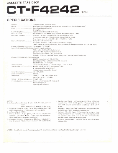 Pioneer CT-F4242 Pioneer Cassette Tape Deck Especificações Diagrama Esquemático